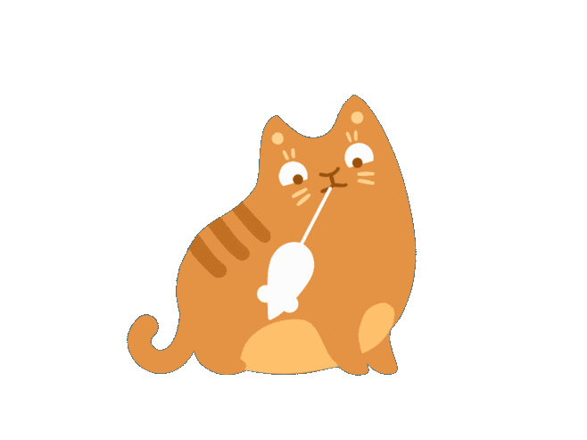 Cartoon orange cat playing with a toy mouse